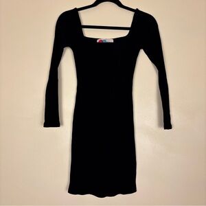 FREE‎ PEOPLE FP BEACH Ribbed Black Mini Dress Size XS Long Sleeve Square Neck